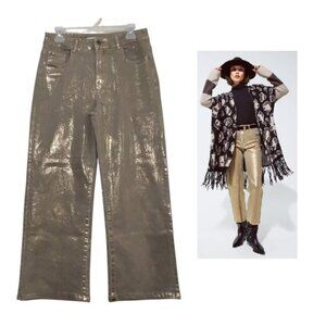 Q2 Metallic High-Rise Wide Leg Cropped Jeans - Excellent Condition - 6